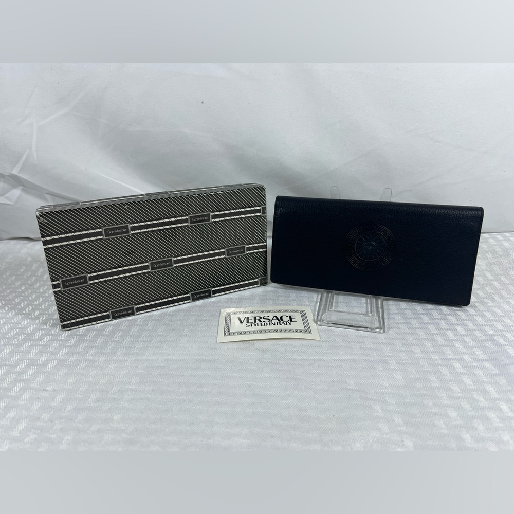 Gianni Versace Vintage Medusa Black Leather Continental Wallet